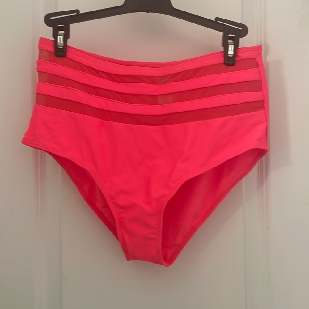 High waist bathing suit medium hot coral bottoms - new never worn -